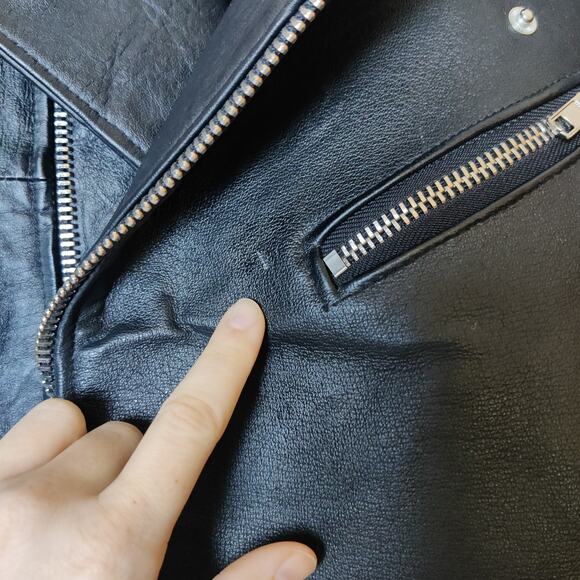 Deadwood Avery Recycled Leather Black Motorcycle Biker Jacket Fur Collar 38 XS/S - Picture 14 of 16